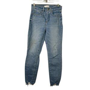 High-Waisted Loft Skinny Jeans Blue Denim Distressed Hem Womens Size 2